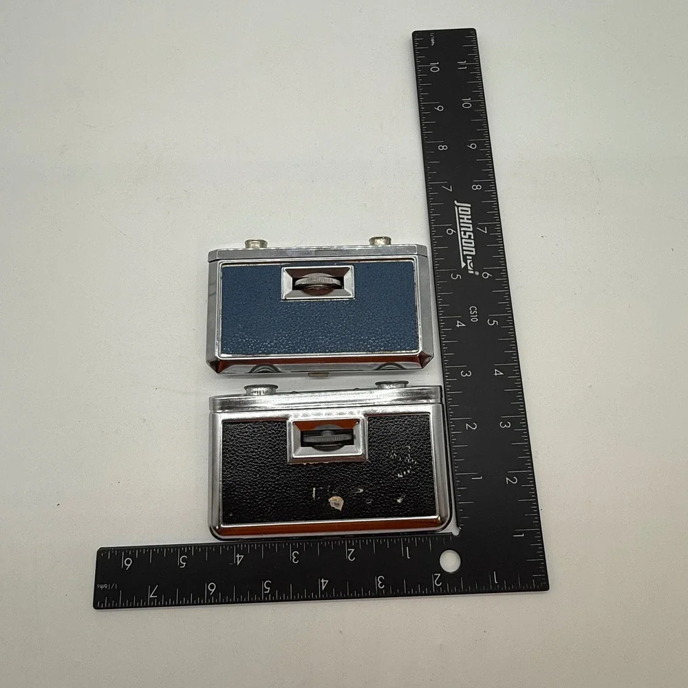 Vintage Kron and Deville Folding Opera Glasses Set Blue and Black Chrome Binocs